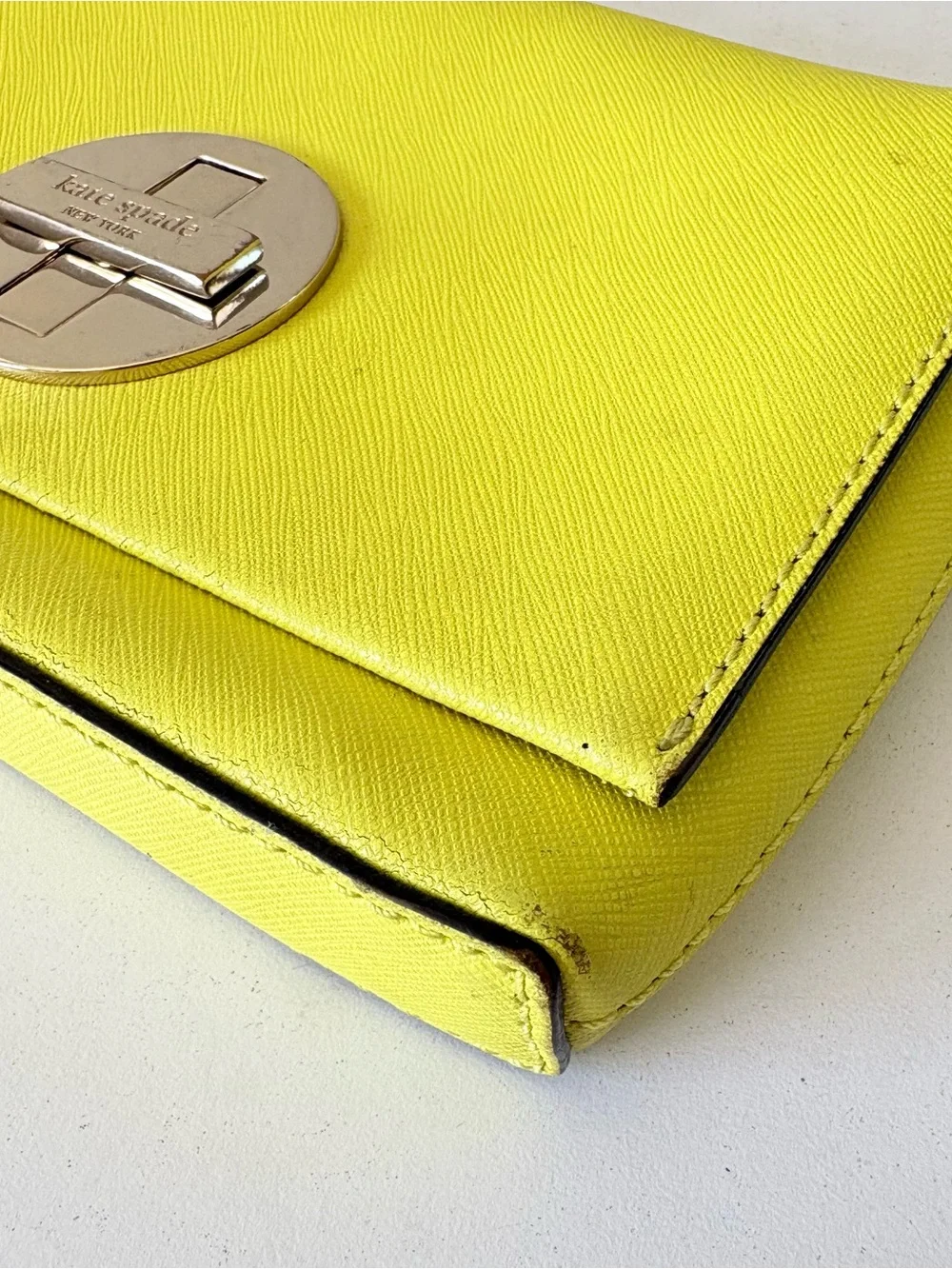 Kate Spade Sally Yellow Cow Leather Turnlock Cossbody Bag Purse 7.5”x5”